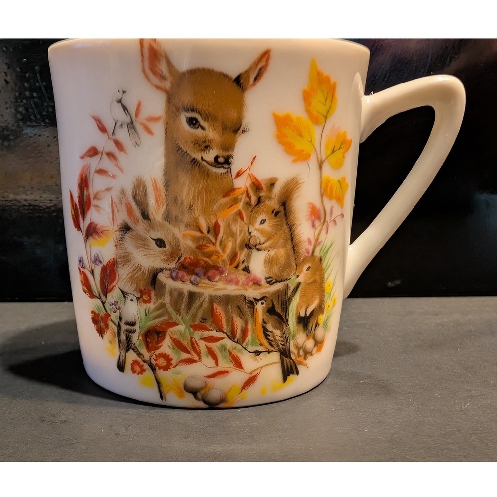 Vintage 60s Inarco Japan Woodland Deer Mini Mug E-6605 Foil Sticker Mid Century